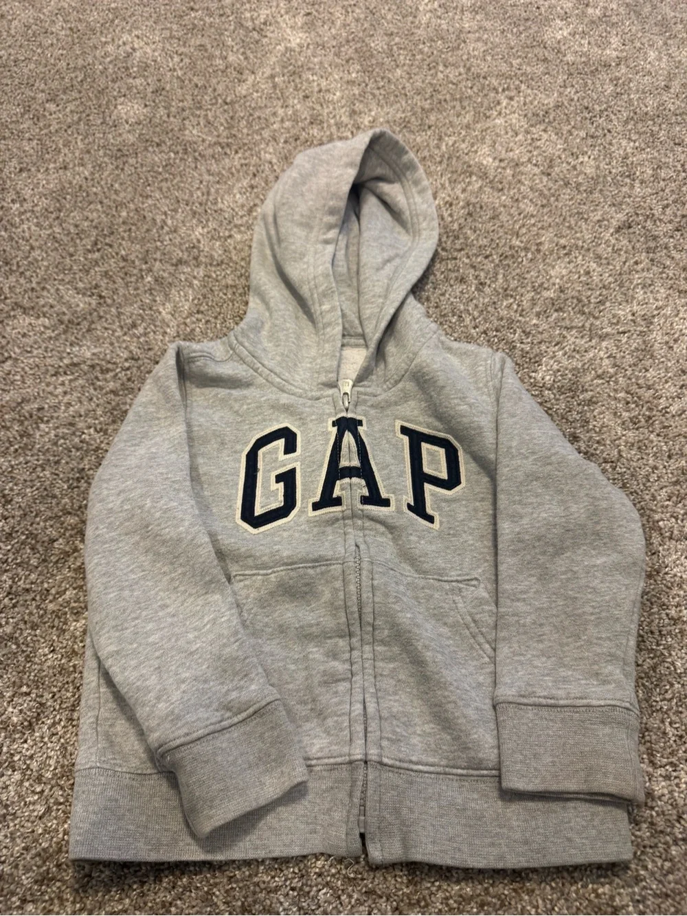 GAP Kids Light Gray Full-Zip Hoodie with Navy Logo